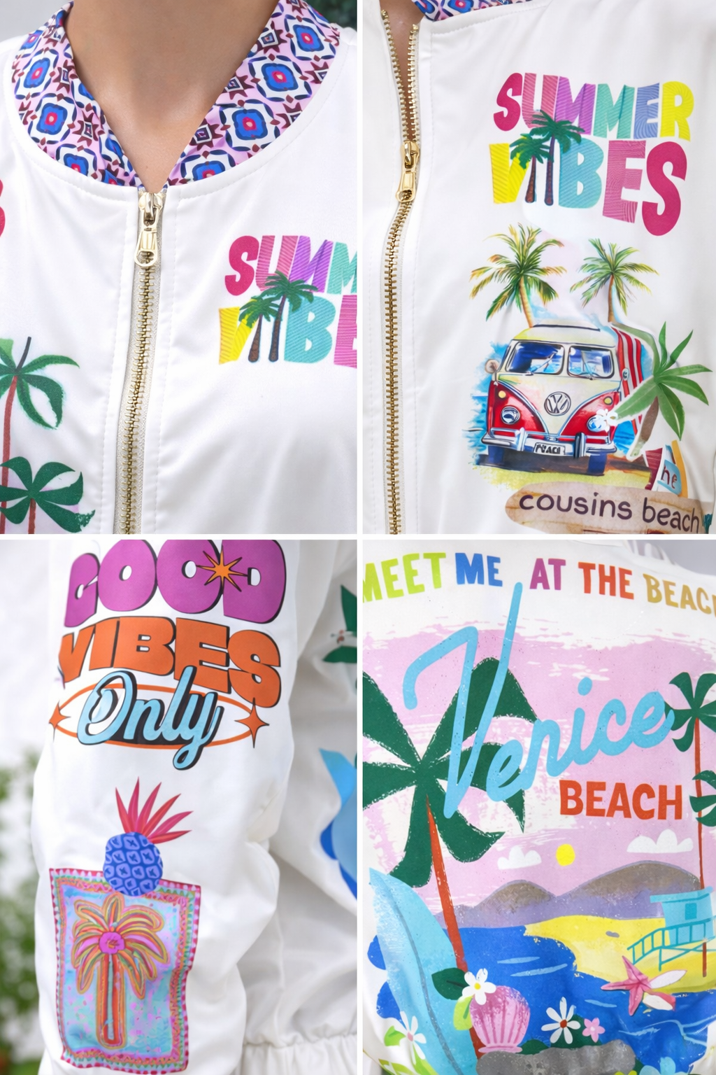 Veste Summer Vibes – bombers blanc imprimé coloré