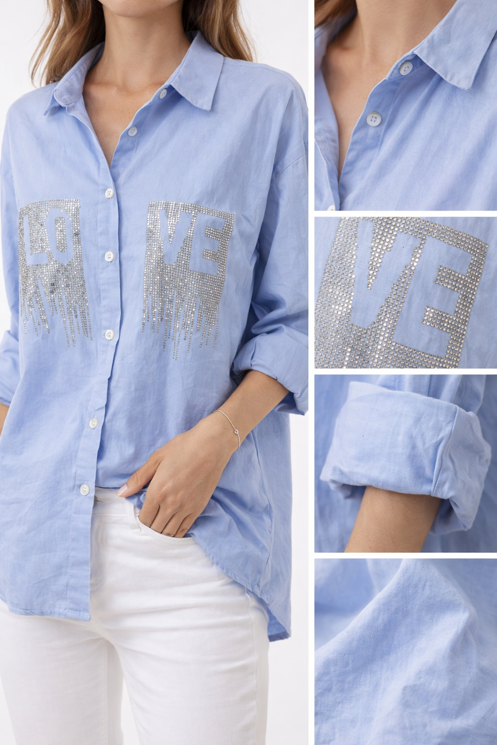 Chemise Love Shine – bleu & détails strass