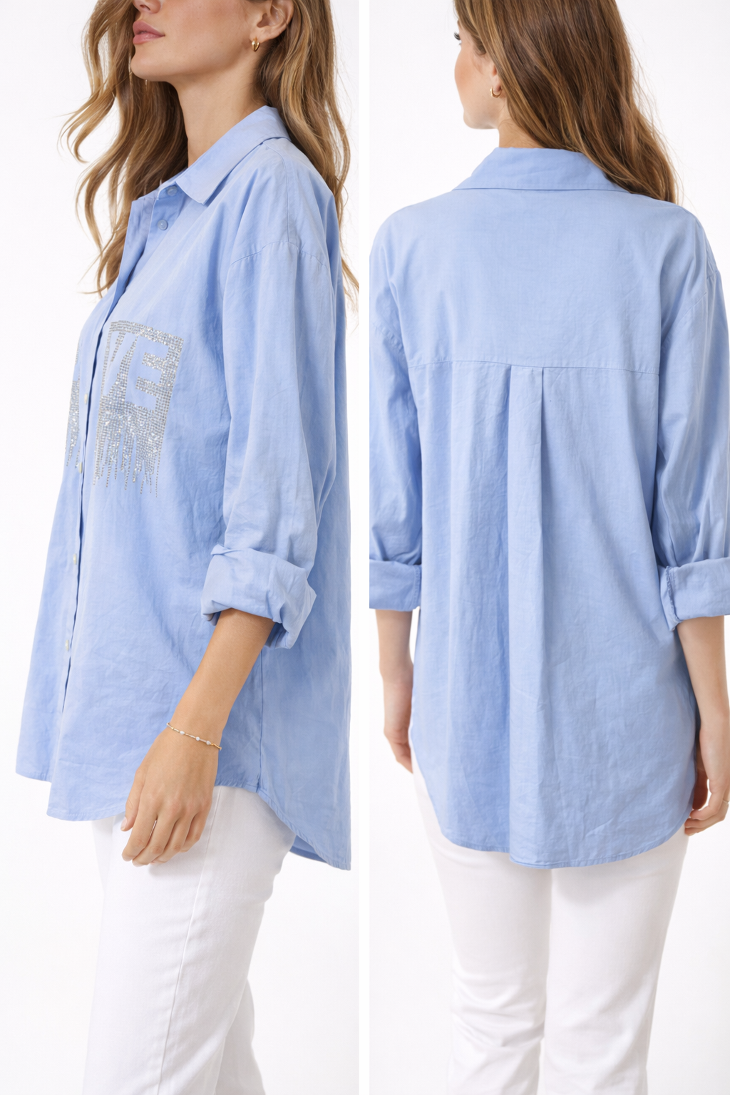 Chemise Love Shine – bleu & détails strass