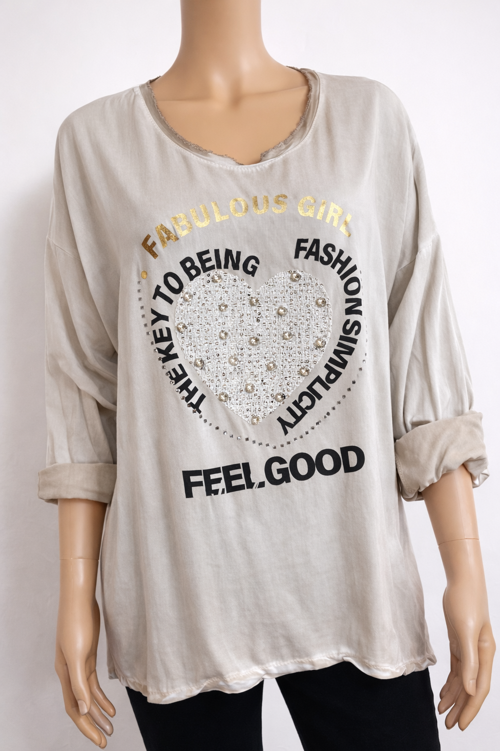 T-shirt Feel Good – beige imprimé cœur