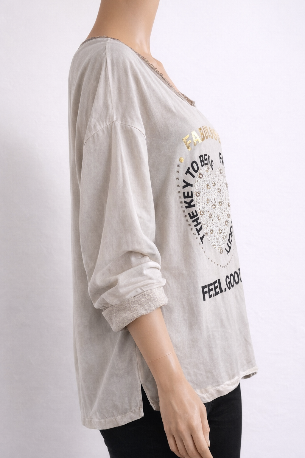 T-shirt Feel Good – beige imprimé cœur