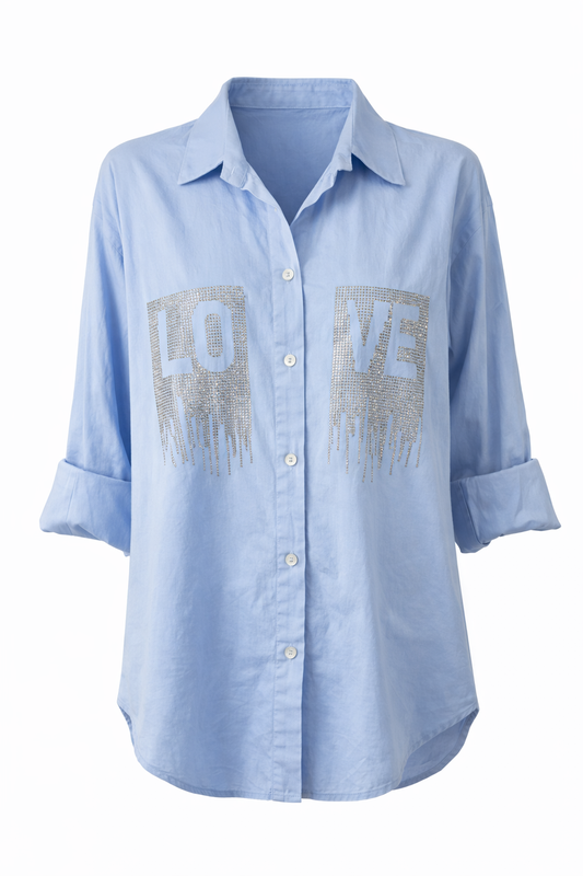 Chemise Love Shine – bleu & détails strass