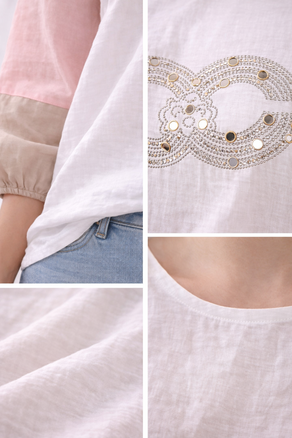 Blouse Infinity  – blanc & manches colorées