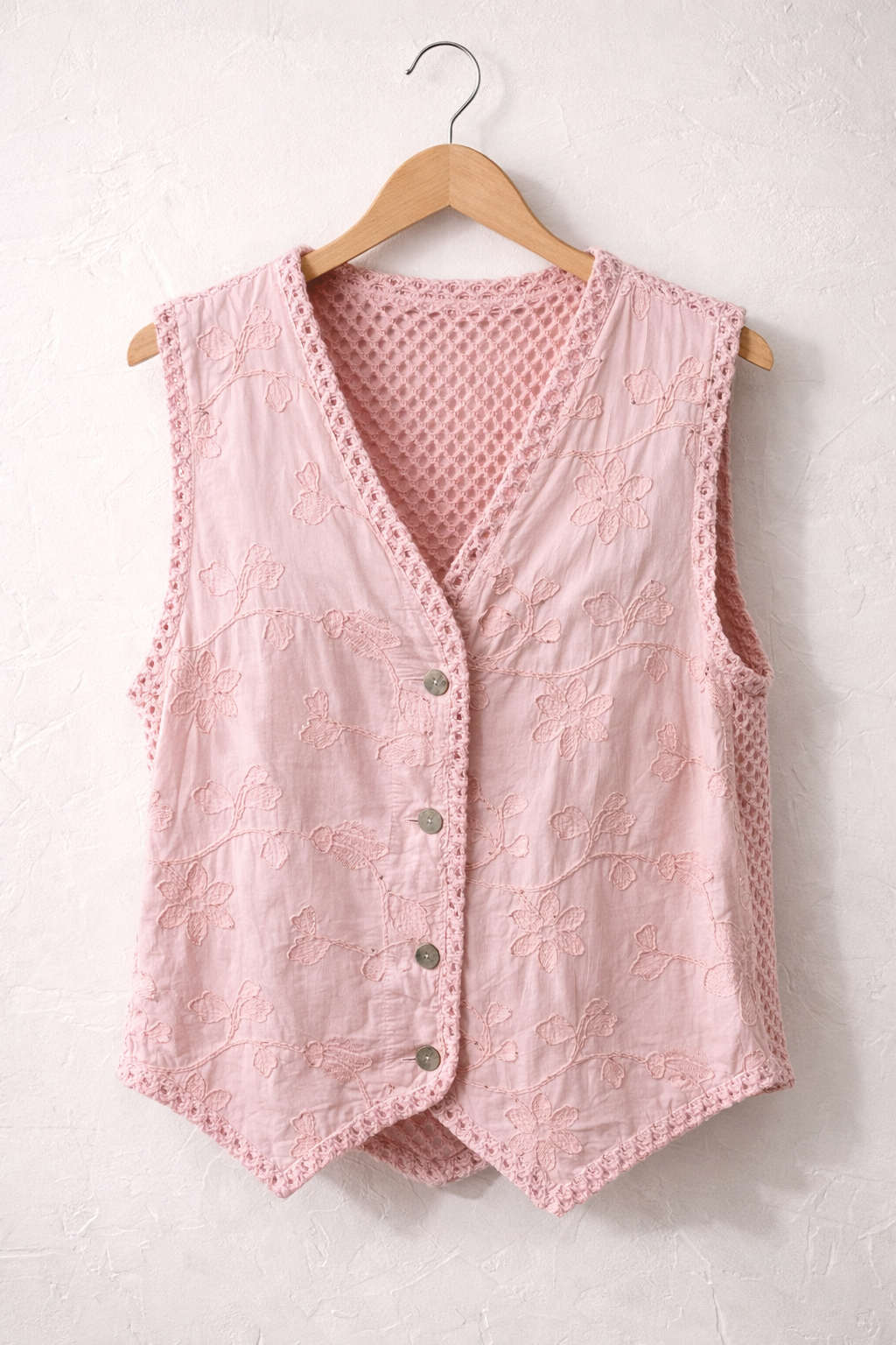 Gilet bohème rose brodé femme – ROSALIA