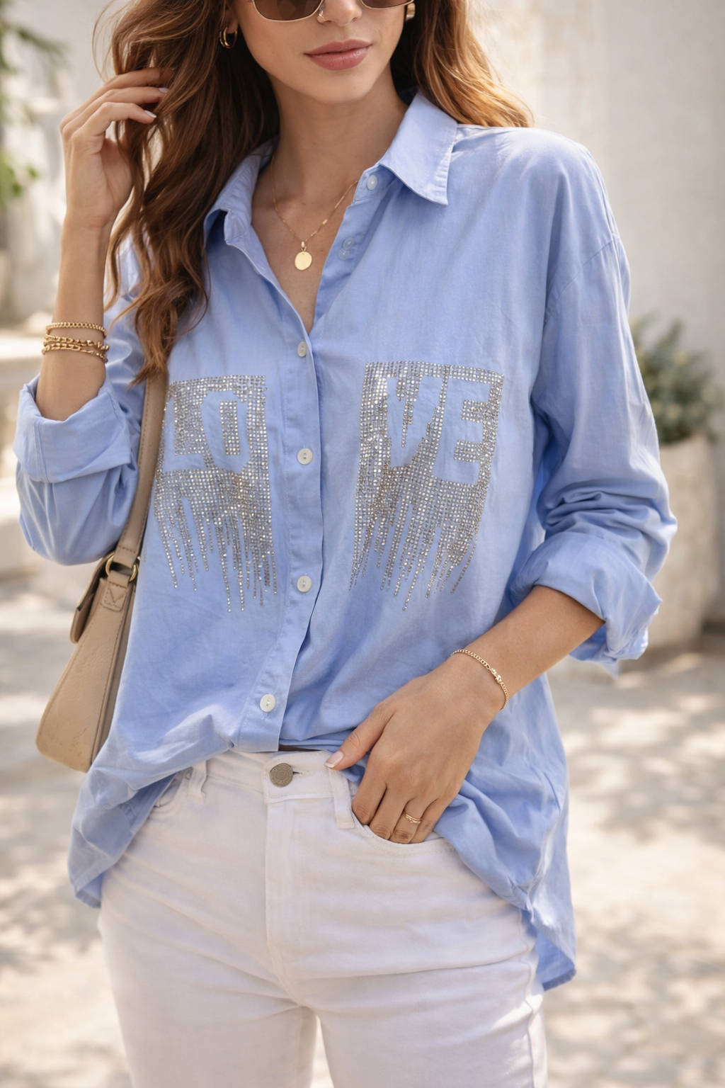 Chemise Love Shine – bleu & détails strass